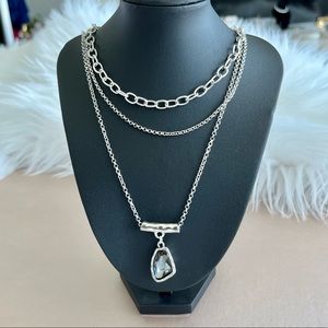 Smoky Crystal Resin Multilayer Silver Necklace